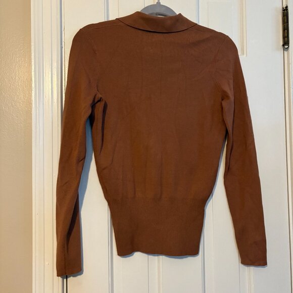 REISS Natalia Polo Knit Collar Sweater Brown - Small - Picture 3 of 6